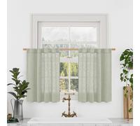 LAMIT Semi Sheer Linen Curtains 36 Inch Length 2 Panels, Light Filtering Panels Back Tab and Rod Pocket Neutral Drapes for Bathroom/Kitchen/Loft Room, Sage Grey, 34 x 36 Inch