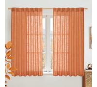 LAMIT Semi Sheer Linen Curtains 45 Inches Long, Light Filtering Panels Back Tab and Rod Pocket Country Decor Drapes for Farmhouse/Window/Bedroom, Burnt Orange, 2 Panels, 52 x 45 Inch