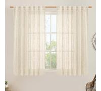 LAMIT Semi Sheer Linen Curtains 54 Inch Length 2 Panels, Beige Light Filtering Panels Back Tab and Rod Pocket Neutral Drapes for Kitchen/Window/Dining Room, 52 x 54 Inch