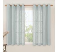 LAMIT Semi Sheer Linen Curtains 54 Inch Length 2 Panels, Greyish Blue Light Filtering Panels Bronze Grommet Neutral Drapes for Bedroom/Window/Dining Room, 52 x 54 Inch
