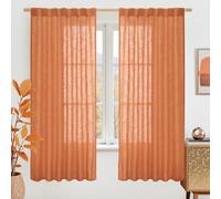 LAMIT Sheer Linen Curtains 63 Inch for Bedroom, Light Filtering Country Decor Semi Sheer Farmhouse Boho Curtains Back Tab and Rod Pocket Living Room Panels, Burnt Orange, 2 Panels, 52 x 63 Inch