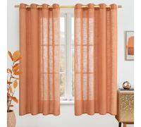 LAMIT Sheer Linen Curtains 63 Inch for Bedroom, Light Filtering Country Decor Semi Sheer Farmhouse Boho Curtains Bronze Grommet Living Room Panels, Burnt Orange, 2 Panels, 52 x 63 Inch