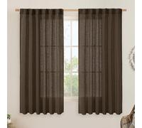 LAMIT Sheer Linen Curtains 63 Inch for Bedroom, Light Filtering Neutral Semi Sheer Farmhouse Boho Curtains Back Tab and Rod Pocket Living Room Panels, Dark Brown, 2 Panels, 52 x 63 Inch