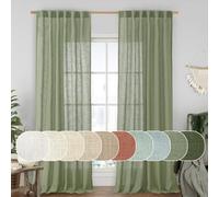 LAMIT Sheer Linen Curtains for Living Room, Back Tab and Rod Pocket Sage Green Curtains Light Filtering Country Rustic Neutral Drapes for Bedroom/Farmhouse, 2 Panels, 52 x 102 Inch