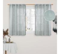 LAMIT Short Linen Curtains 40 Inch Length 2 Panels, Light Filtering Panels | Semi Sheer, Neutral, Curtains for Bedroom, Basement, Window, Loft Room, Rod Pocket Back Tab, Greyish Blue, 34 x 40 Inch