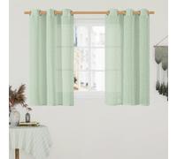 LAMIT Short Linen Curtains 40 Inch Length for Small Window, Fresh Green Light Filtering Semi Sheer Panels Bronze Grommet Neutral Drapes for Basement/Window, 2 Panels, 34 x 40 Inch