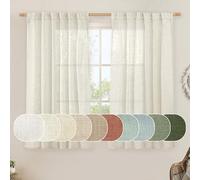 LAMIT Short Linen Curtains 45 Inches Long for Cafe 2 Panels, Cream Ivory Light Filtering Semi Sheer Panels Back Tab and Rod Pocket Neutral Drapes for Window/Loft Room, 52 x 45 Inch