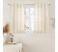 LAMIT Short Linen Window Curtains 40 Inch Length 2 Panels, Beige Semi Sheer Light Filtering Panels Back Tab and Rod Pocket Neutral Drapes for Basement/Window/Loft Room, 34 x 40 Inch