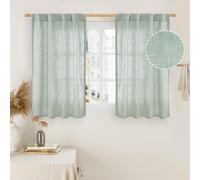 LAMIT Short Linen Window Curtains 40 Inch Length 2 Panels, Light Sage Semi Sheer Light Filtering Panels Back Tab and Rod Pocket Neutral Drapes for Basement/Window/Loft Room, 34 x 40 Inch