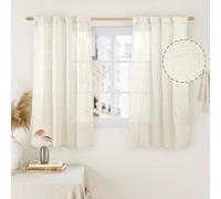 LAMIT Short Window Linen Curtains, Light Filter Panels, Back Tab and Rod Pocket, Neutral Curtains for Cafe/Bathroom/Loft Room, Natural, 2 Panels, 34 x 45 Inch