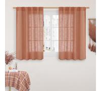 LAMIT Terracotta Linen Curtains 40 Inch for Small Window, Light Filtering Neutral Semi Sheer Window Boho Curtains Back Tab and Rod Pocket Panels for Living Room, 2 Panels, 34 x 40 Inch