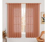 LAMIT Terracotta Linen Curtains 63 Inch for Bedroom, Light Filtering Neutral Semi Sheer Window Boho Curtains Back Tab and Rod Pocket Panels for Living Room, 2 Panels, 52 x 63 Inch
