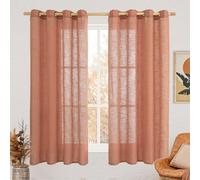 LAMIT Terracotta Linen Curtains 63 inch Length 2 Panels for Living Room, Bronze Grommet Soft Semi Sheer Light Filtering Window Treatments Neutral Fall Decor Drapes for Bedroom, 52 x 63 Inch