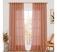 LAMIT Terracotta Linen Curtains - 90 Inch for Living Room, Fall Western Decor, Back Tab and Rod Pocket Boho Curtains - Burnt Orange Rustic Drapes for Bedroom, Set of 2, 52 x 90 Inch