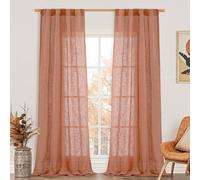 LAMIT Terracotta Linen Curtains for Bedroom, 84 Inch Length Light Filtering Semi Sheer Panels Back Tab and Rod Pocket Fall Decor Drapes for Living Room, 2 Panels, 34 x 84 Inch