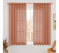 LAMIT Terracotta Linen Semi Sheer Curtains 45 Inch for Bedroom, Light Filtering Neutral Window Curtains Farmhouse Boho Back Tab and Rod Pocket Fall Decor Panels, 2 Panels, 52 x 45 Inch