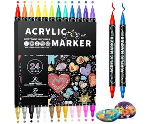 Lamitocs Acrylic Paint Pens Acrylic Paint Markers,24 Colours Fine & Dot Dual Tip Paint Markers for Rock Painting,Wood,Canvas,Calligraphy,DIY-Christmas Crafts Art Supplies