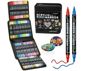 Lamitocs Acrylic Paint Pens Acrylic Paint Markers,60 Colours Fine & Dot Dual Tip Paint Markers for Rock Painting, Wood, Canvas, Calligraphy, DIY-Christmas Crafts Art Supplies