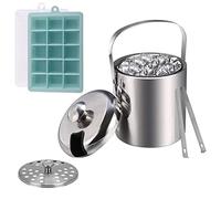 Lamker Ice Bucket with Lid, Tongs, Ice Tongs and Silicone Ice Cube Tray, 3 L, Small Ice Bucket, Stainless Steel Metal Ice Bucket, Ice Bucket for Home Bar, for Cooling Beer, Champagne, Wine