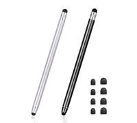 Lamkrtlp Stylus Pens for Touch Screens, 2Pack Universal Tablet Pen Capacitive 2 in 1 Touch Screen Pen for Samsung/Tablet with 8 Replace Tips (Black+Silver)