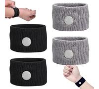 Lamkrtlp Travel Sickness Bands, 2 Pairs Motion Sickness Relief Bands, Anti Nausea Wristbands for Morning Car Travel Sea Sickness- Black and Grey