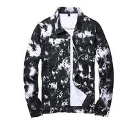 LAMKUKU Mens Denim Jacket Ripped Slim Jean Jacket Coat for Men, Black Printed - Stretch, Large