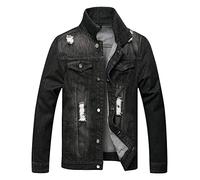LAMKUKU Mens Denim Jacket Ripped Slim Jean Jacket Coat for Men, Black2810, XX-L