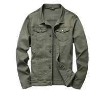 LAMKUKU Mens Denim Jacket Ripped Slim Jean Jacket Coat for Men, Green, L