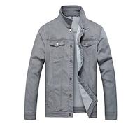LAMKUKU Mens Denim Jacket Ripped Slim Jean Jacket Coat for Men, Grey - Stretch, Small