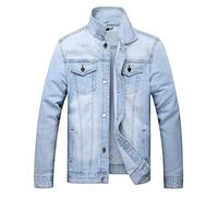 LAMKUKU Mens Denim Jacket Ripped Slim Jean Jacket Coat for Men, Light Blue 2804, X-Large