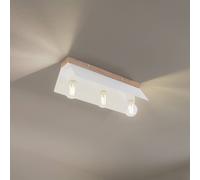 Lamkur Esme ceiling lamp, white, length 40 cm, metal/wood, 3-bulb
