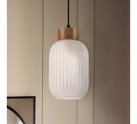 Lamkur Harmony pendant light, Ø 14 cm, white/oak, glass/wood