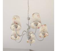 Lamkur Sara pendant light with floral fabric shades, 5-bulb