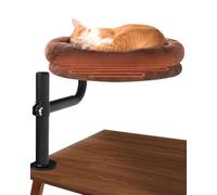 Lamlingo Cat Bed for Desk,Keeps Kitten Close and Workspace Clear Cat Bed,Height Adjustable and Rotatable,Drilling-Free(Heated Brown,18.5" Lx17.5 Wx17.5 W)