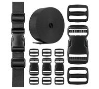 Lammcou Buckle Webbing Set, Double Adjustable Plastic Buckle with 15 Tri-Glide Slides Clip for Backpack, Lap Strap, Luggage Straps & DIY, black, 40mm*2