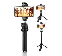 Lammcou Cell Phone Tripod with 23cm Extension Pole, Lightweight Small Mini Selfie Tripod with Large Hand Grips & Hot Shoe Adapter & Remote Shutter for Vlog Live Streaming Tripod