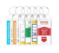 Lammcou Cruise Luggage Tag Holders with Zip Seal & Steel Loops, XL Cruise Clear Waterproof suitcases Tags for Travel Vacation Princess Cruises Carnival P&0 MSC (6, 19 * 11CM)