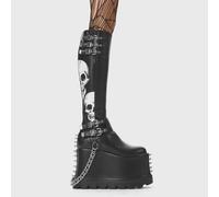 Lamoda A Cut Above Trendy Gothic Skull Platform Boots Black PU Edgy Street - UK3