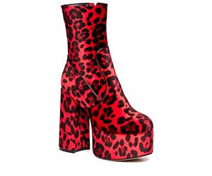 LAMODA Adore You Women’s Red LEO PU Platform Ankle Boots with Fierce Animal Print, Stylish Comfortable Heels for Everyday Wear, Parties, Casual Outings, UK 8