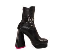 LAMODA All Yours BlackStretchPU Platform Ankle Boots for Women, Stylish Urban Look, Lace-Up Fit, Elevated Sole, Comfortable Design for Casual, Night Out, and Everyday Chic Outfits UK6