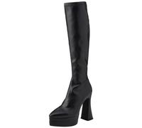 Lamoda Alter Ego Black PU Stretch Platform Knee High Boots for Women, Stylish Chunky Platform Design, Comfortable Knee High Footwear, Trendy Fashion Statement, Durable and Modern UK4