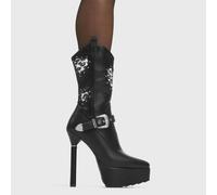 Lamoda Anger Management Women Black PU Leo Heart Calf Boots Chunky Platform - UK5