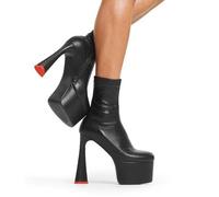 Lamoda Ankle Boots Addicted Round Toe Platform Zip Black Stretch, Trendy Boots - Black - UK 6