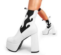 Lamoda Ankle Boots Feelings White PU Round Toe Platform Pull Tabs Stylish - UK5