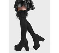 Lamoda Another Level Black Suede Feather Cuff Platform Thigh High Boots Size - UK3