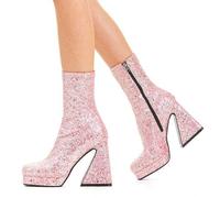 Lamoda Another Love PinkGlitter Platform Ankle Boots Bold Sparkle Footwear - UK4