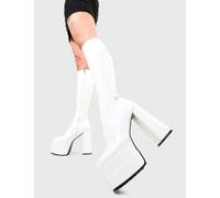 Lamoda Bad Gurl White PU Chunky Platform Knee High Boots Square Toe - UK6