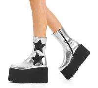 Lamoda Big Shot Silver Chunky Platform Ankle Boots Stylish Comfortable - UK6