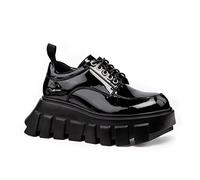 Lamoda Black Hole Chunky Platform Sneakers - Black Patent PU Platform Trainers, Gothic Punk Alternative Streetwear Shoes for Women, Retro Chunky Fashion Sneakers - UK 4