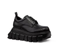 Lamoda Black Hole Chunky Platform Sneakers - Black PU Platform Trainers, Gothic Punk Alternative Streetwear Shoes for Women, Retro Chunky Sole Fashion Sneakers - UK3